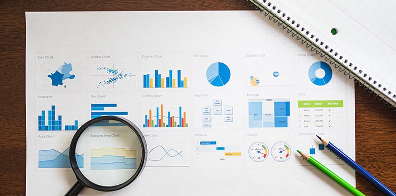 Un folio con varios ejemplos de gráficos de visualización de datos